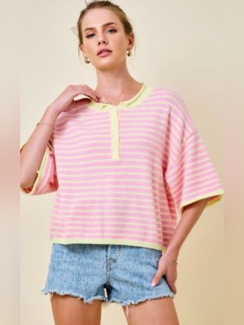 Day + Moon Striped Henley - NWT - Size Large - Lemonade 💕